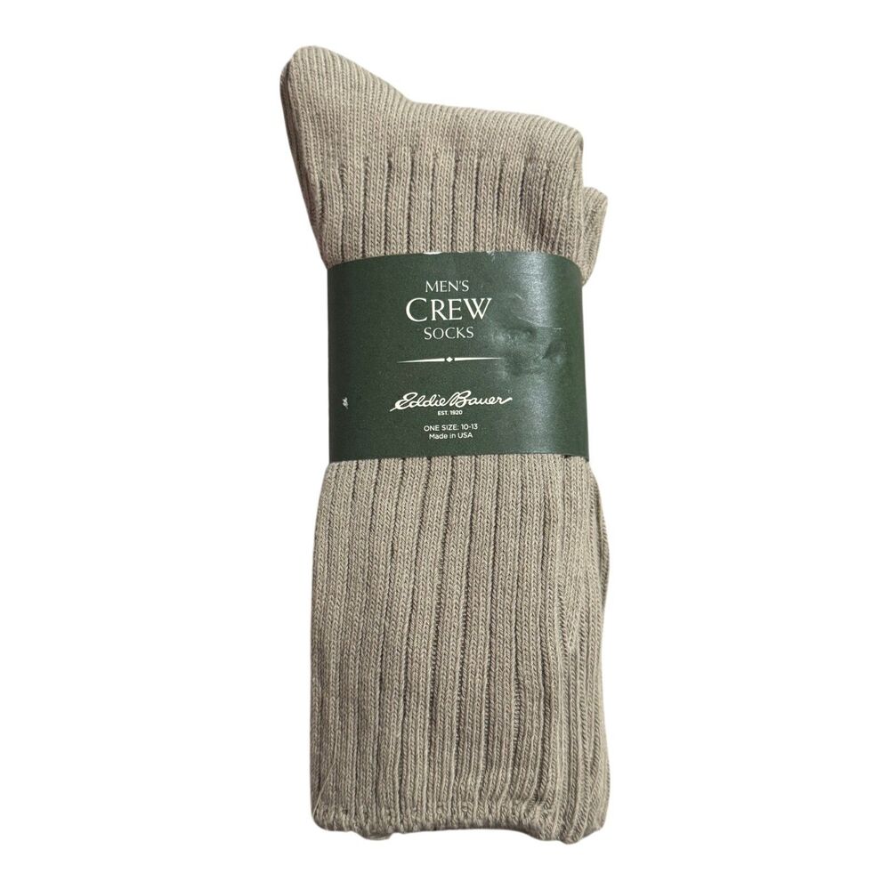 Eddie Bauer Men's Crew Socks Beige Pima Cotton USA Made - Size: 10-13 NWT